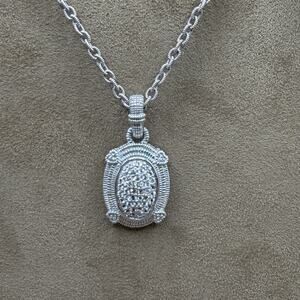 Judith Ripka Sterling Silver & Cubic Zirconia Oval Link Necklace 17” Pendant